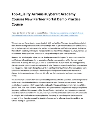Top-Quality Acronis #CyberFit Academy Courses New Partner Portal Demo Practice C