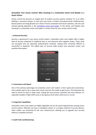 Streamline Your Access Control Why Investing in a Contactless Smart Card Reader Is a Smart Choice