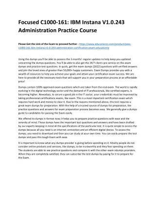 Focused C1000-161: IBM Instana V1.0.243 Administration Practice Course
