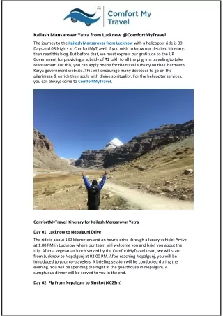 Kailash Mansarovar Yatra from Lucknow @ComfortMyTravel