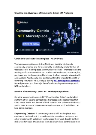 Community Centric NFT Marketplace Development