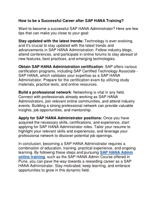 How to be a Successful Career after SAP HANA Training?