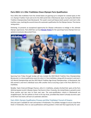 Paris 2024 U.S. Elite Triathletes Chase Olympic Paris Qualification