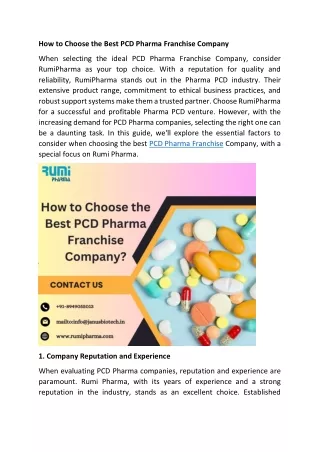 How to Choose the Best PCD Pharma Franchise Company