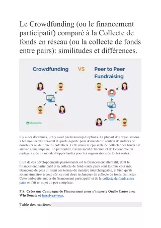 Collecte De Fonds Entre Pairs Vs Crowdfunding Similitudes Et Différences