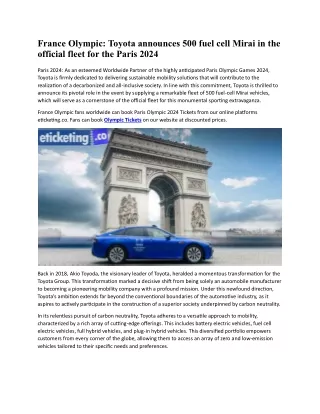 France Olympic Toyota announces 500 fuel cell Mirai in the official fleet for the Paris 2024