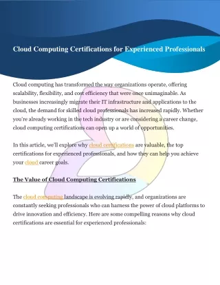 Cloud Computing Certifications for Experienced Professionals