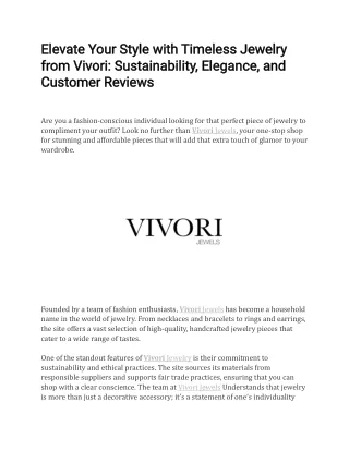 Elevate Your Style with Timeless Jewelry from Vivori: Elegance, and Reviews