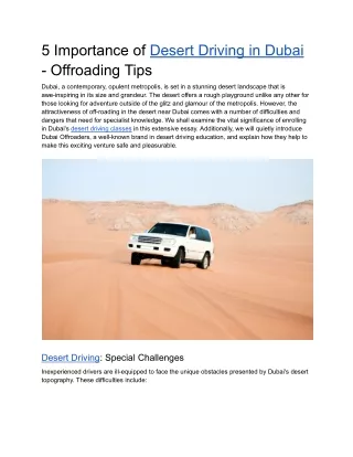 5 Importance of Desert Driving in Dubai - Offroading Tips