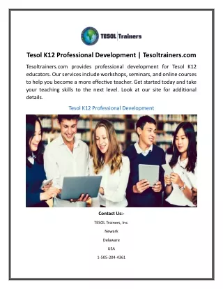 Tesol K12 Professional Development Tesoltrainers