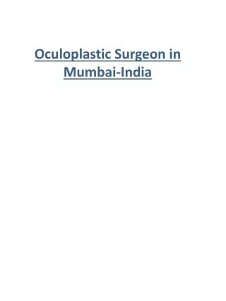 Oculoplastic Surgeon in Mumbai-India