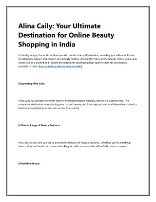 Alina Caily: Your Ultimate Destination for Online Beauty Shopping in India