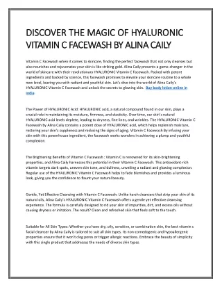 DISCOVER THE MAGIC OF HYALURONIC VITAMIN C FACEWASH BY ALINA CAILY