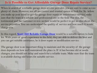 Is it Possible to Get Affordable Garage Door Repair Service