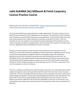 valid ALBAMA (AL) Millwork & Finish Carpentry License Practice Course