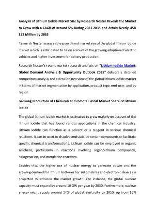 Lithium Iodide Market Analysis 2023-2035