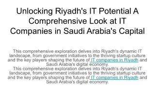 Unlocking Riyadh's IT Potential A Comprehensive Look at IT Companies in Saudi Arabia's Capital