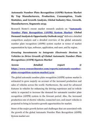 Automatic Number Plate Recognition (ANPR) System Market Trends 2035