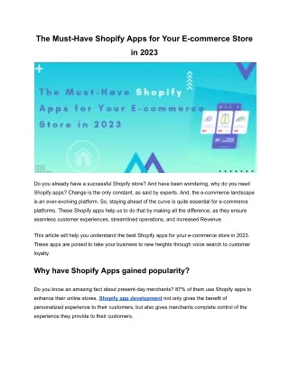 The Must-Have Shopify Apps for Your Ecommerce Store in 2023
