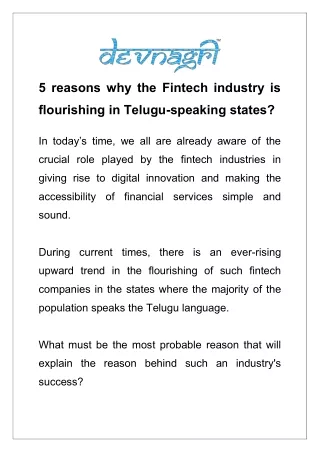 5 reasons why the Fintech industry is flourishing in Telugu-speaking states?