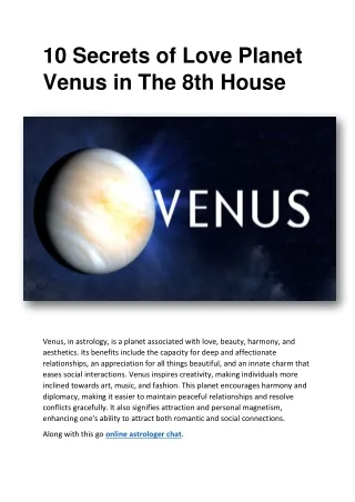 10 Secrets of Love Planet Venus in The 8th House