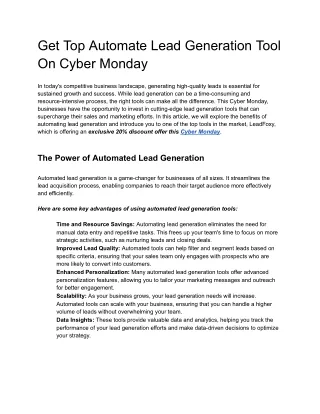 Get Top Automate Lead Generation Tool On Cyber Monday