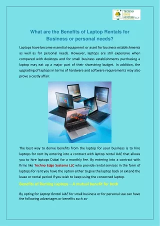 What are the Benefits of Laptop Rentals for Business or personal needs?
