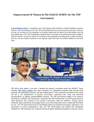 Empowerment Of  Women In The Field Of APSRTC By The TDP Government