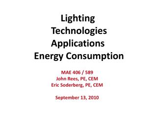 Lighting Technologies Applications Energy Consumption