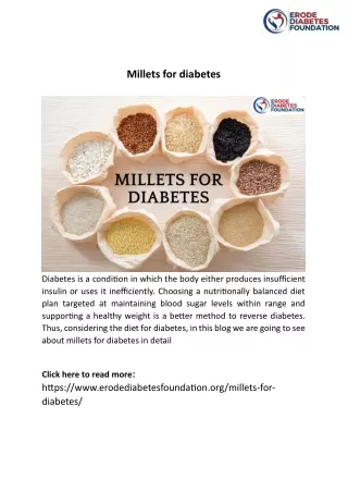 Millets for diabetes-best diabetes foundation at Erode