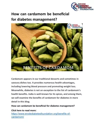 Benefits of cardomom-best diabetes foundation at Erode
