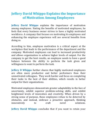 Jeffery David Whippo Explains the Importance of Motivation Among Employees