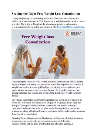 Seeking the Right Free Weight Loss Consultation