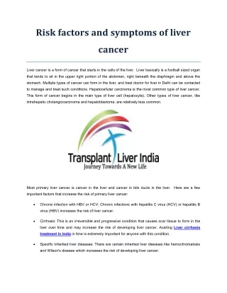 Risk factors and symptoms of liver cancer