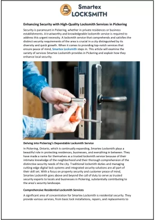 Enhancing Security with High-Quality Locksmith Services in Pickering