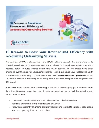 10 Reasons to Boost Your Revenue and Efficiency with Accounting Outsourcing Services