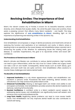 Reviving Smiles The Importance of Oral Rehabilitation in Miami