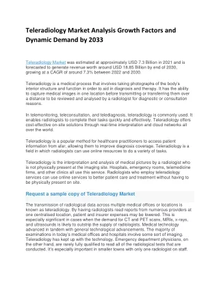 Teleradiology Market Trends and Dynamic Demand by 2030