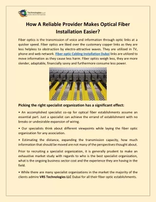 How A Reliable Provider Makes Optical Fiber Installation Easier?