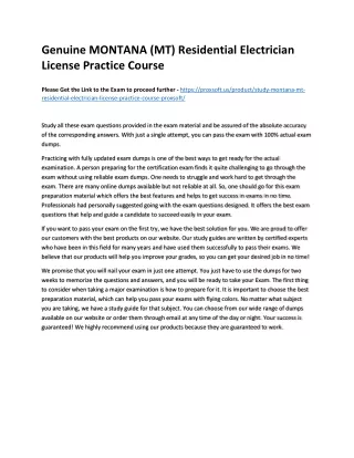 Genuine MONTANA (MT) Residential Electrician License Practice Course