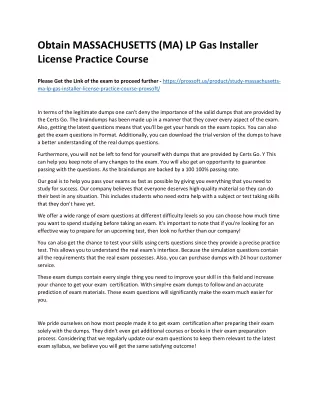 Obtain MASSACHUSETTS (MA) LP Gas Installer License Practice Course