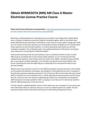 Obtain MINNESOTA (MN) AM Class A Master Electrician License Practice Course