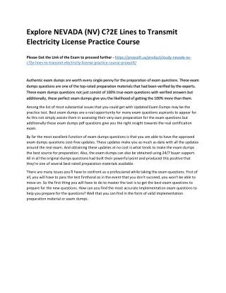 Explore NEVADA (NV) C?2E Lines to Transmit Electricity License Practice Course