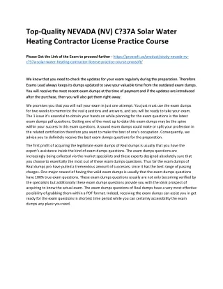 Top-Quality NEVADA (NV) C?37A Solar Water Heating Contractor License Practice Co