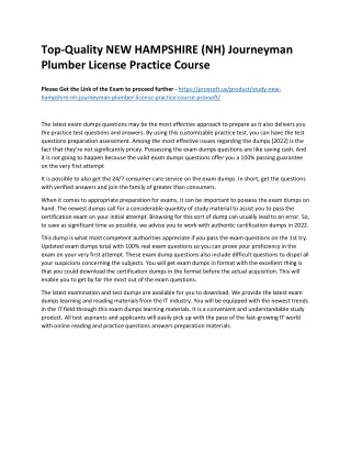 Top-Quality NEW HAMPSHIRE (NH) Journeyman Plumber License Practice Course