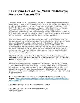 Tele Intensive Care Unit Market Analysis Growth Factors forecast 2033