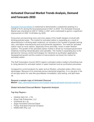 Activated Charcoal Market Key Companies and Analysis Top Trends by 2030