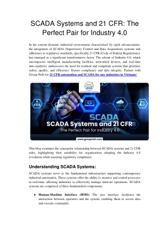 SCADA Systems and 21 CFR -The Perfect Pair for Industry 4.0