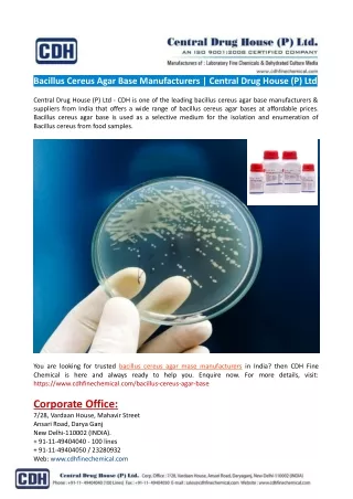 Bacillus Cereus Agar Base Manufacturers