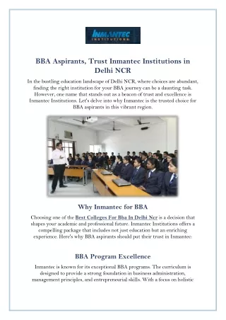 Best Colleges For Bba In Delhi Ncr-Inmantec Institutions